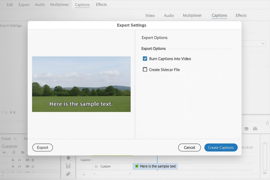 Export Video with Captions Burned In or as Sidecar File